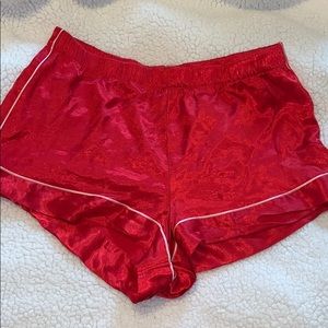red silk shorts